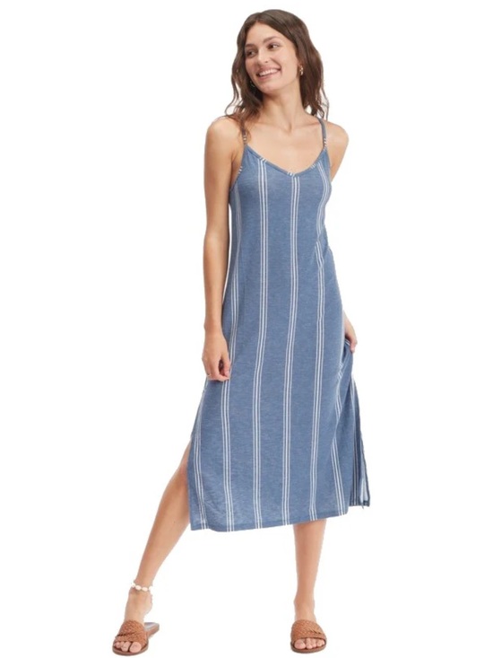 Roxy Dresses & Skirts - Roxy Promised Land Blue Gray Striped Slip Midi Dress Size M